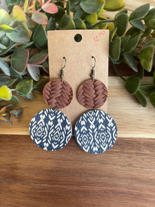 Black or Blue leather boho circle earrings.