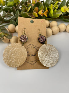 Leather circle earrings with stones.