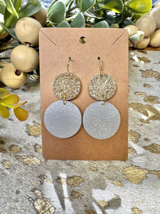 Gold & White leather circle earrings.