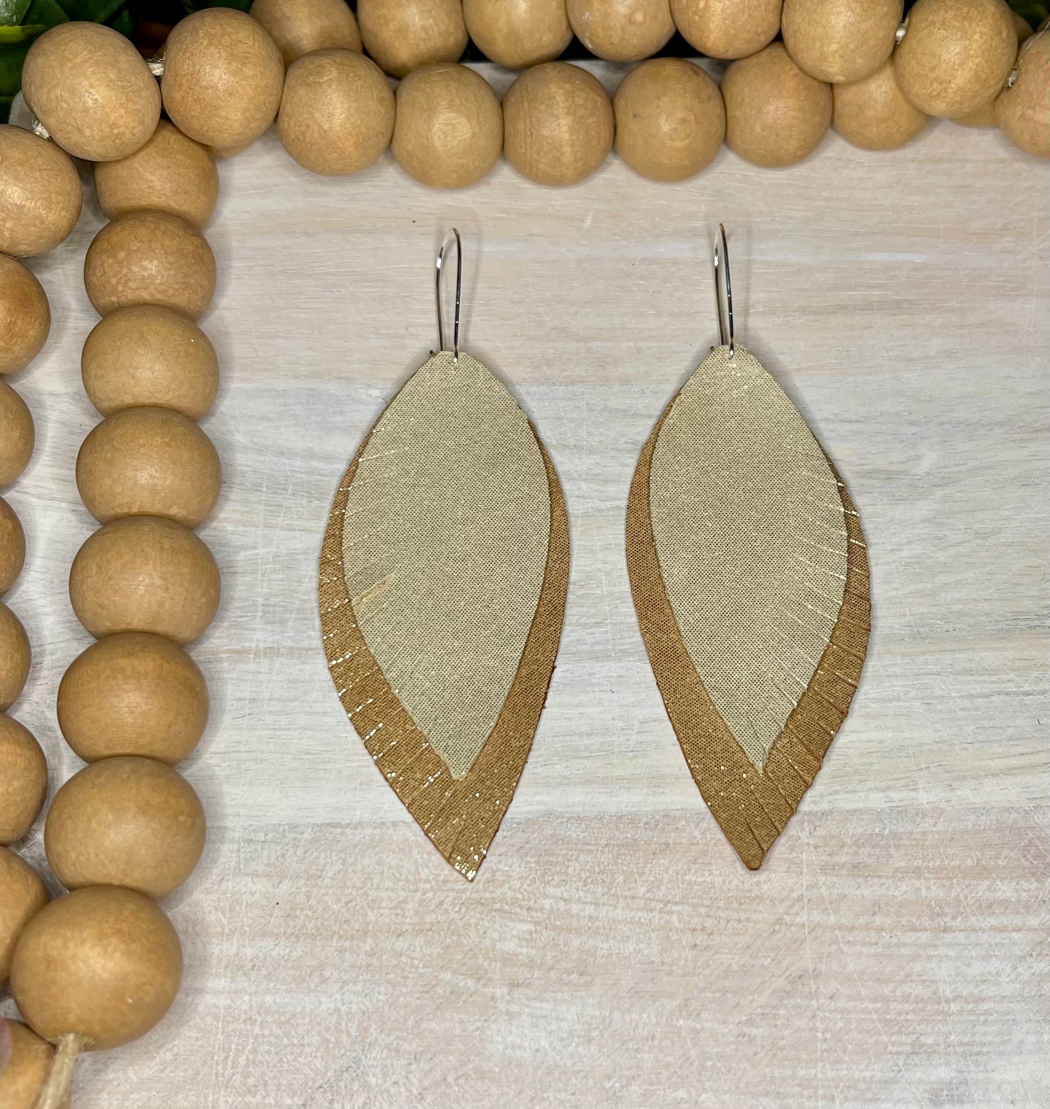 Tan and Gold leather metallic earrings