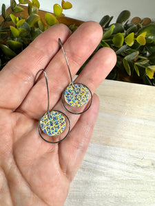 Small iridescent leather silver earrings