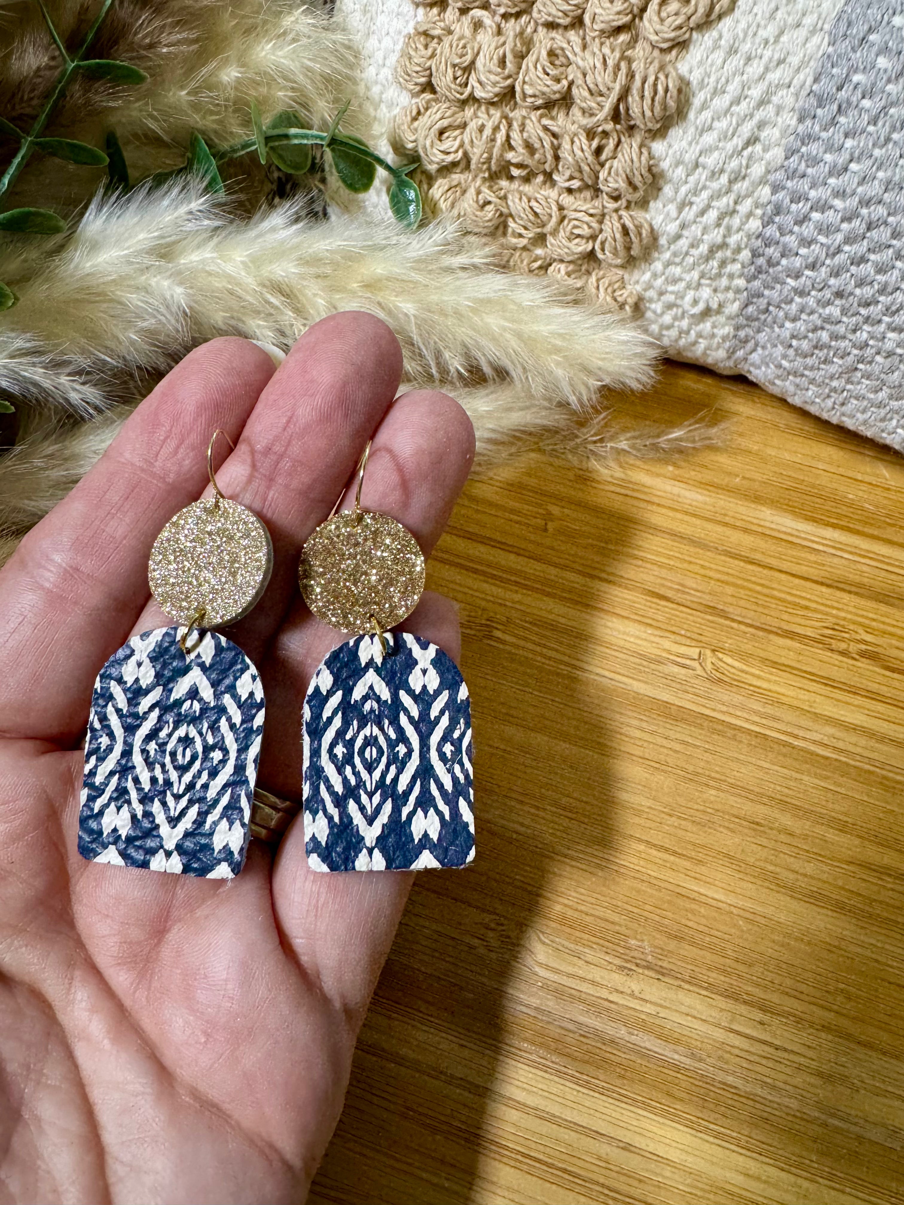 Navy & Gold Leather Earrings