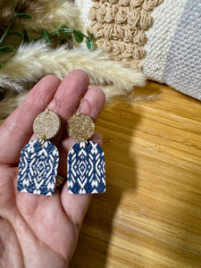 Navy & Gold Leather Earrings