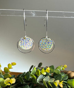 Small iridescent leather silver earrings