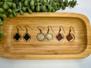 Leather circle and square earrings boho style