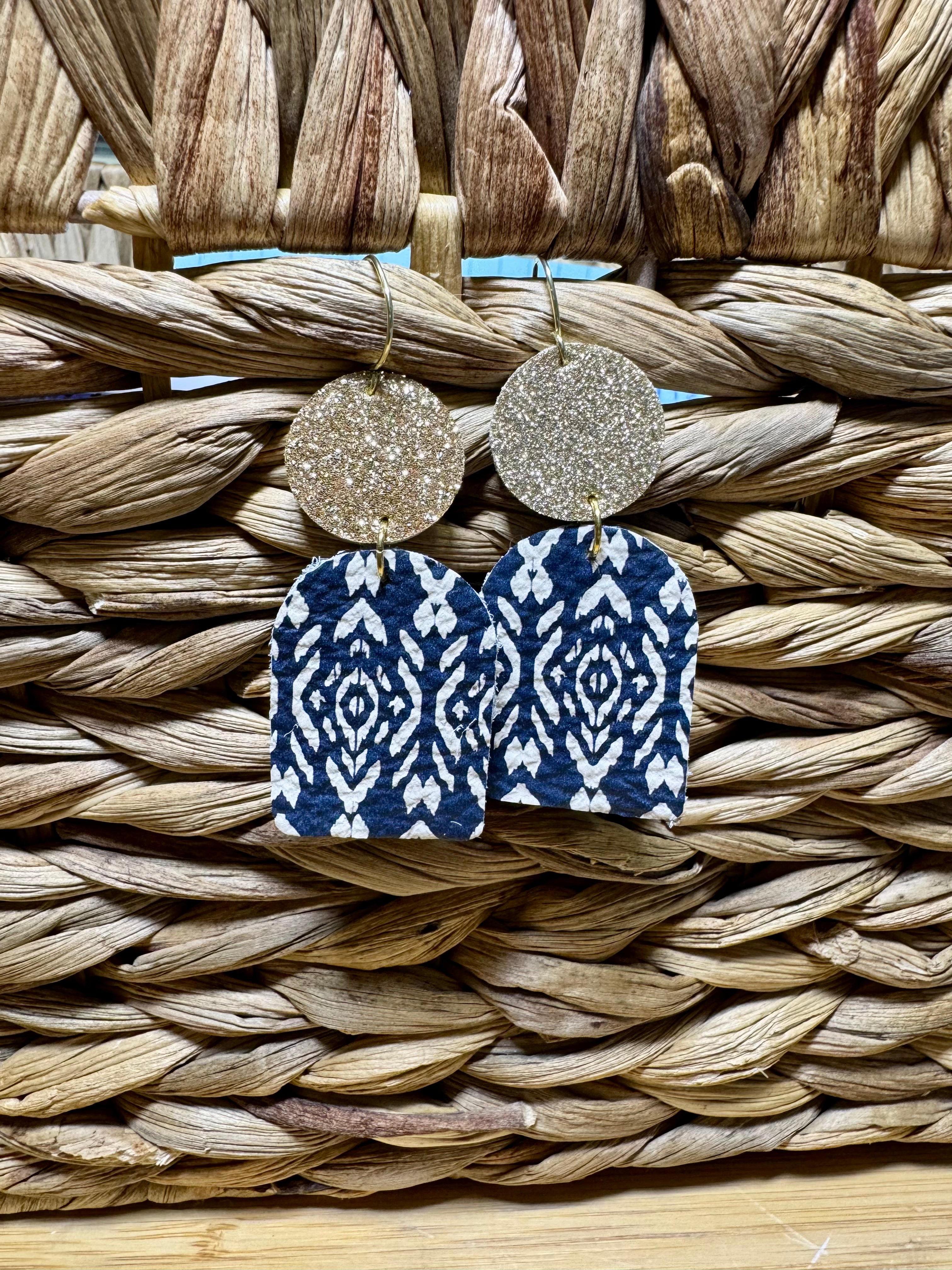 Navy & Gold Leather Earrings