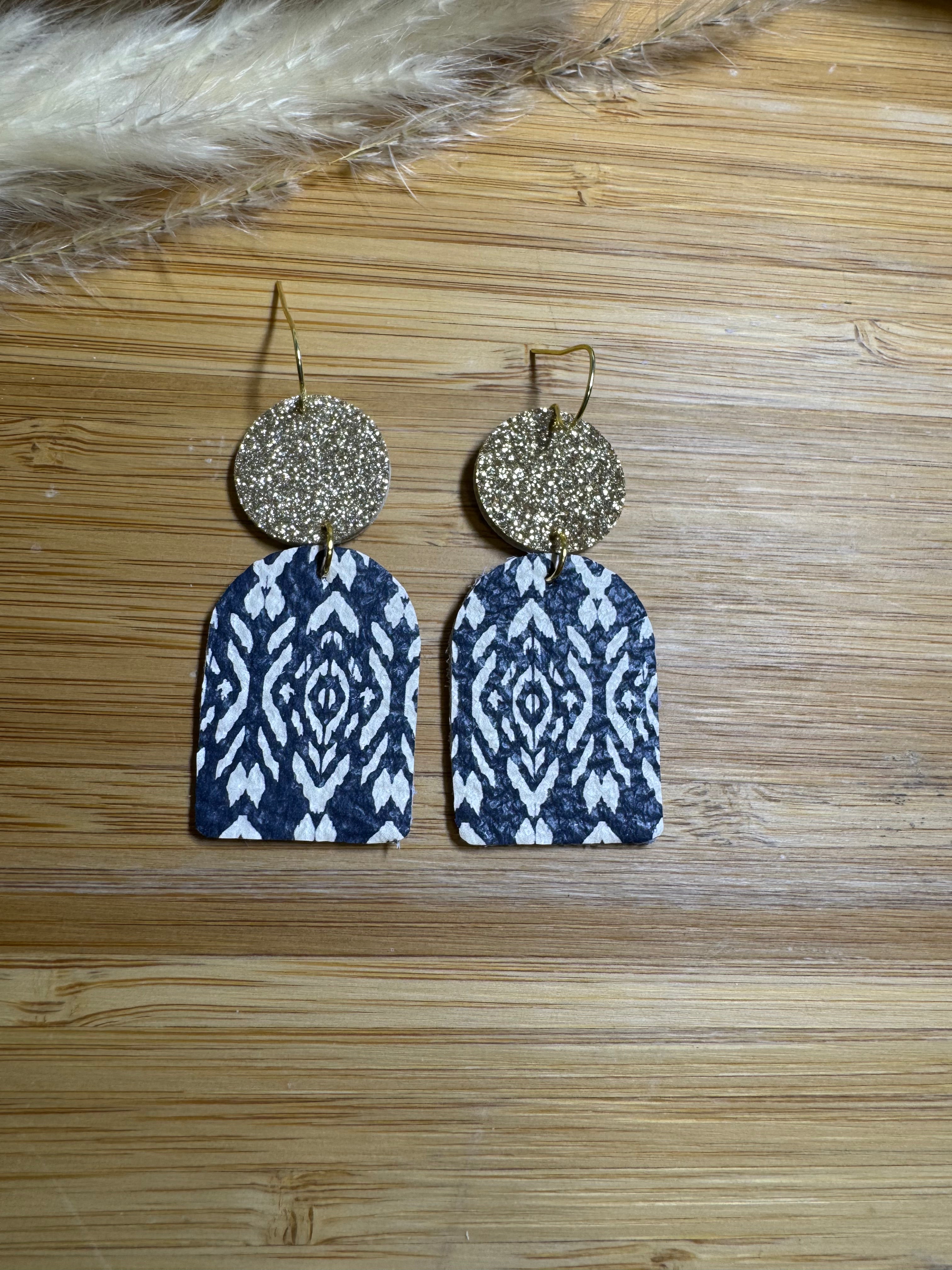 Navy & Gold Leather Earrings