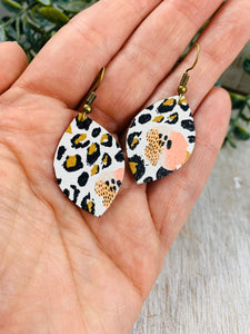 Floral and Leopard print leather earrings.