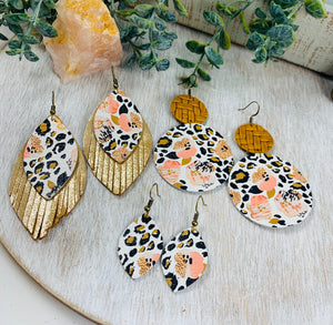 Floral and Leopard print leather earrings.