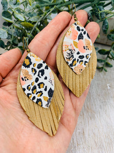 Floral and Leopard print leather earrings.