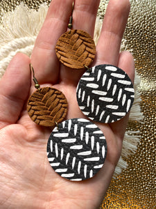 Black and Brown leather circle earrings.