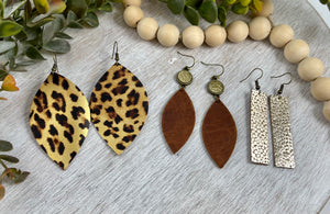 Gold and Brown Leather Earring Gift Set