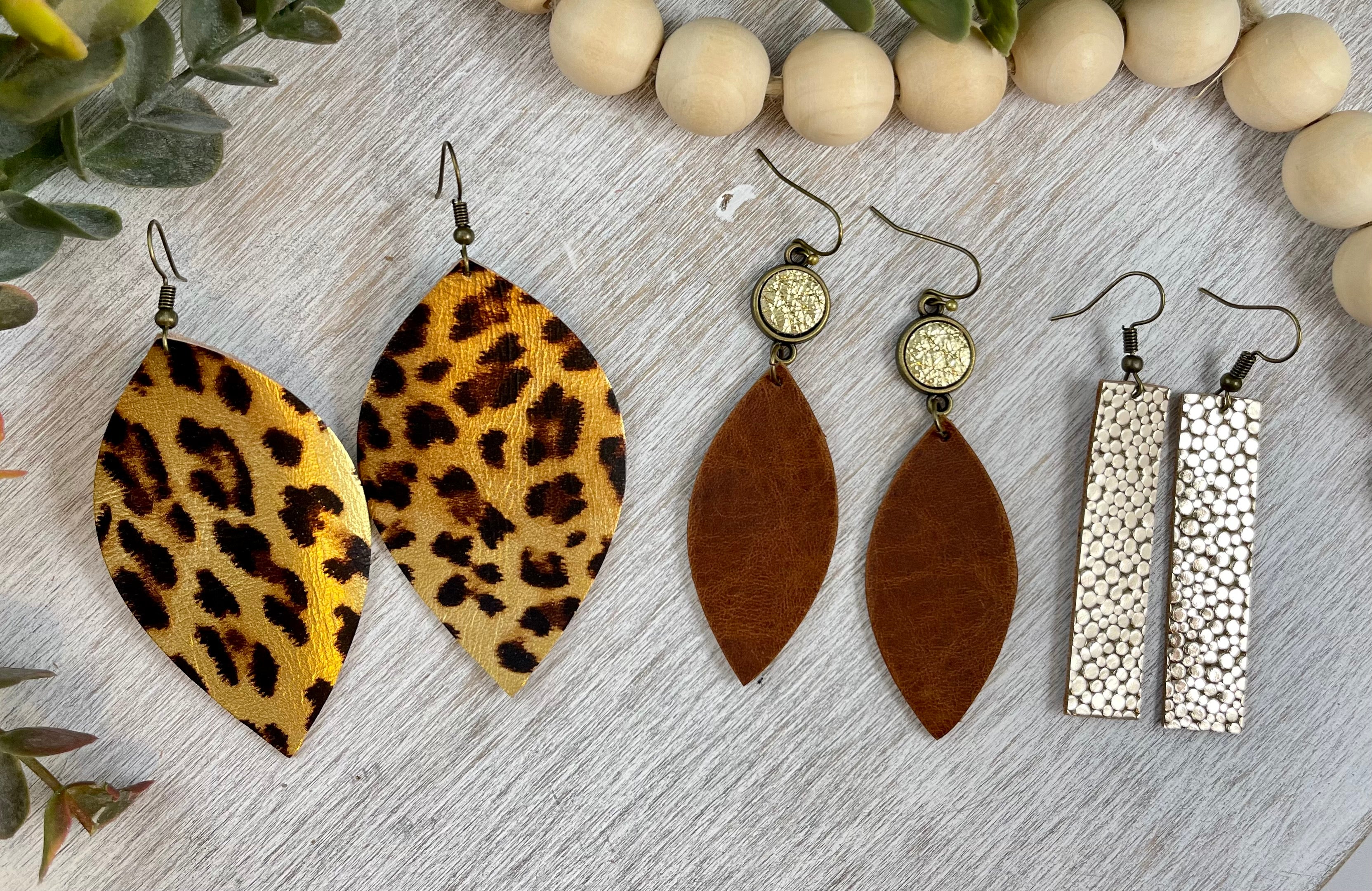 Gold and Brown Leather Earring Gift Set