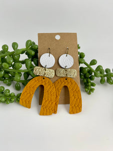 Gold & White leather Arch earrings