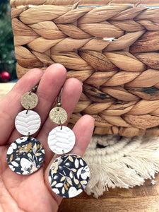 Navy and Gold floral leather earrings