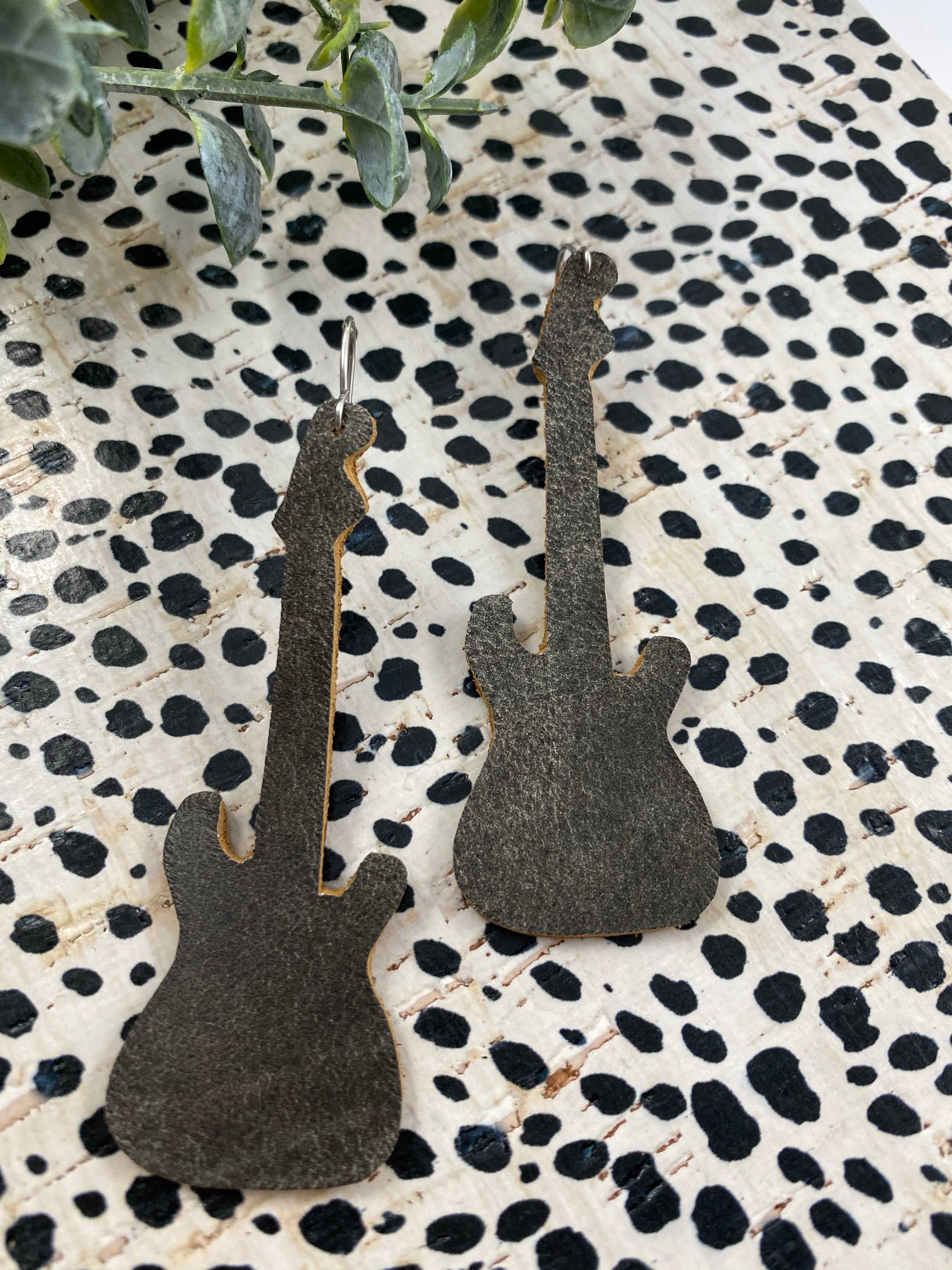 Distressed Leather guitar earrings