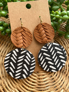 Black and Brown leather circle earrings.